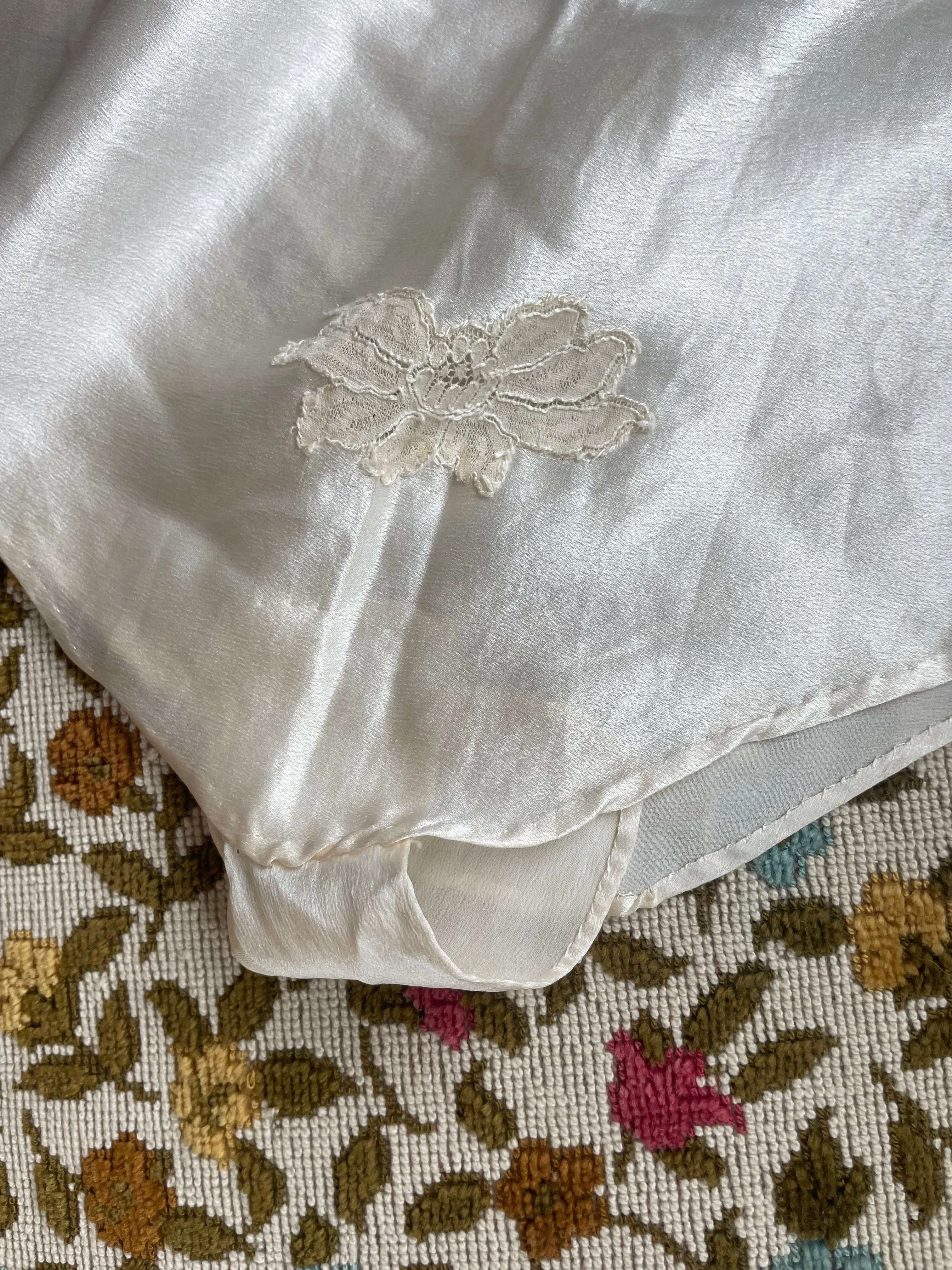 1920s Peek-A-Boo Silk & Chiffon Lace Appliqué Lingerie Boudoir Set