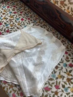 1920s Peek-A-Boo Silk & Chiffon Lace Appliqué Lingerie Boudoir Set