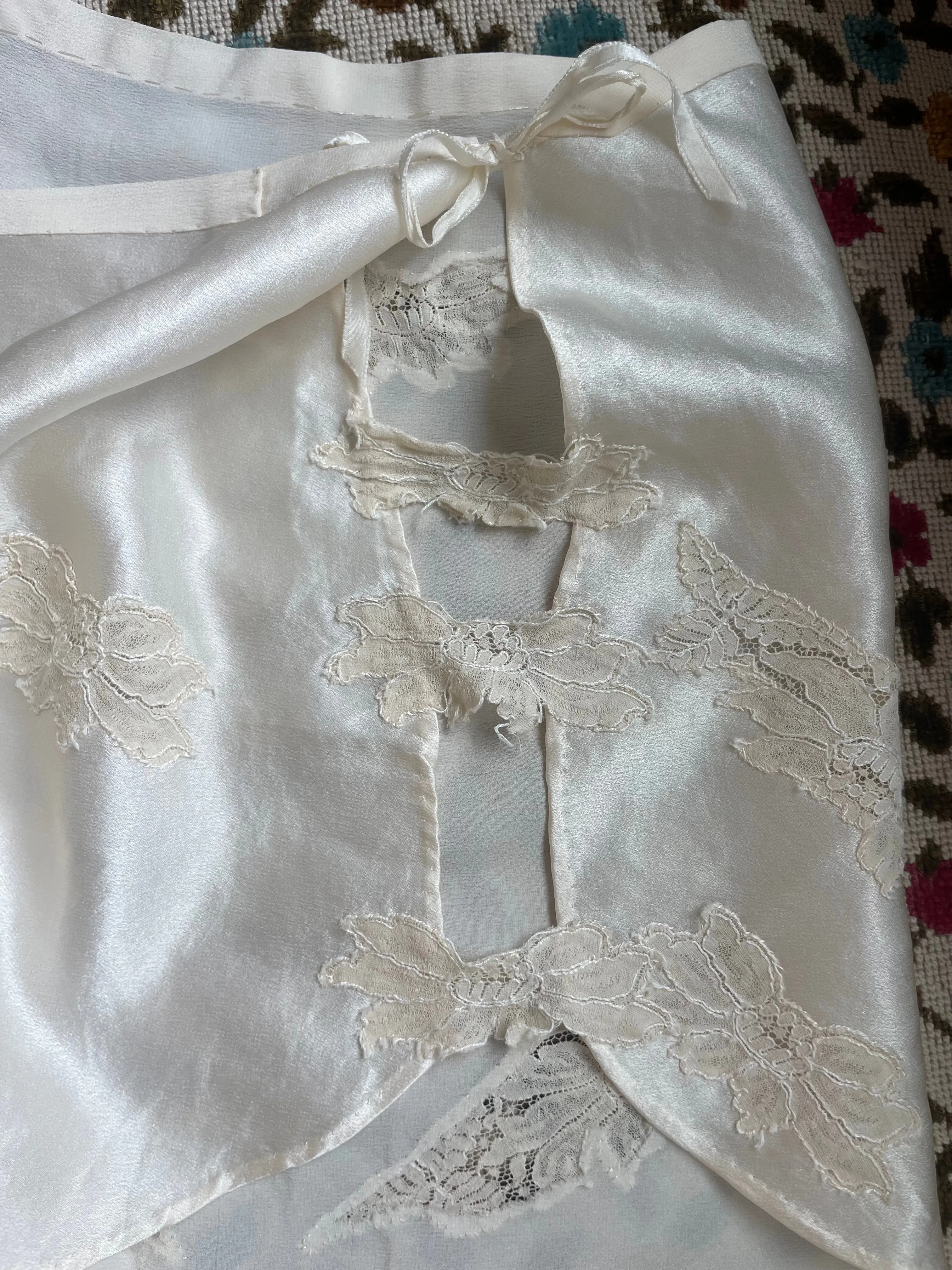 1920s Peek-A-Boo Silk & Chiffon Lace Appliqué Lingerie Boudoir Set