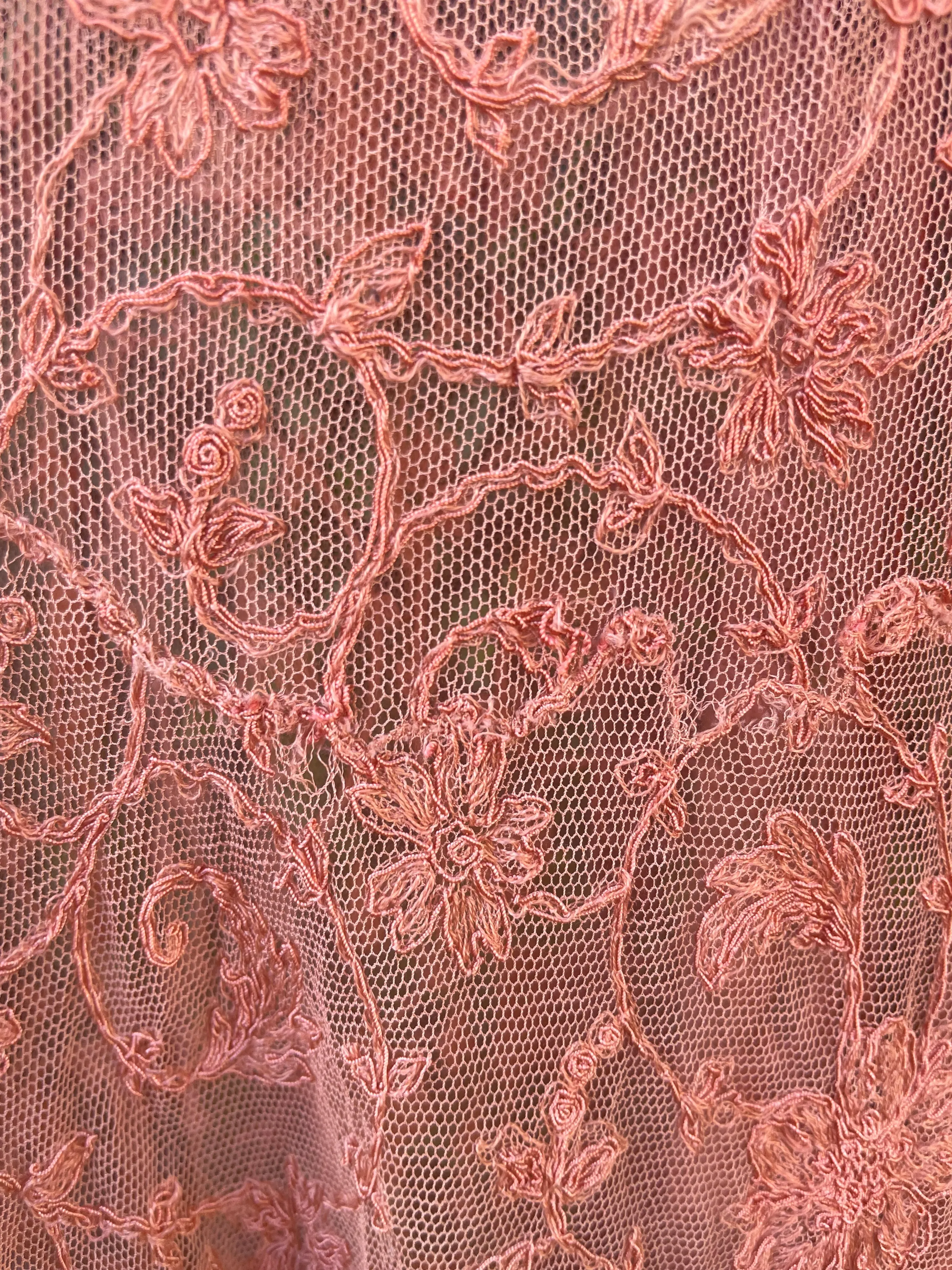 1930s Embroidered Floral Net Capelet Peignoir / Dressing Gown
