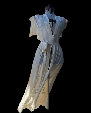 1930s/1940s Rayon Chiffon Bow Applique Peignoir