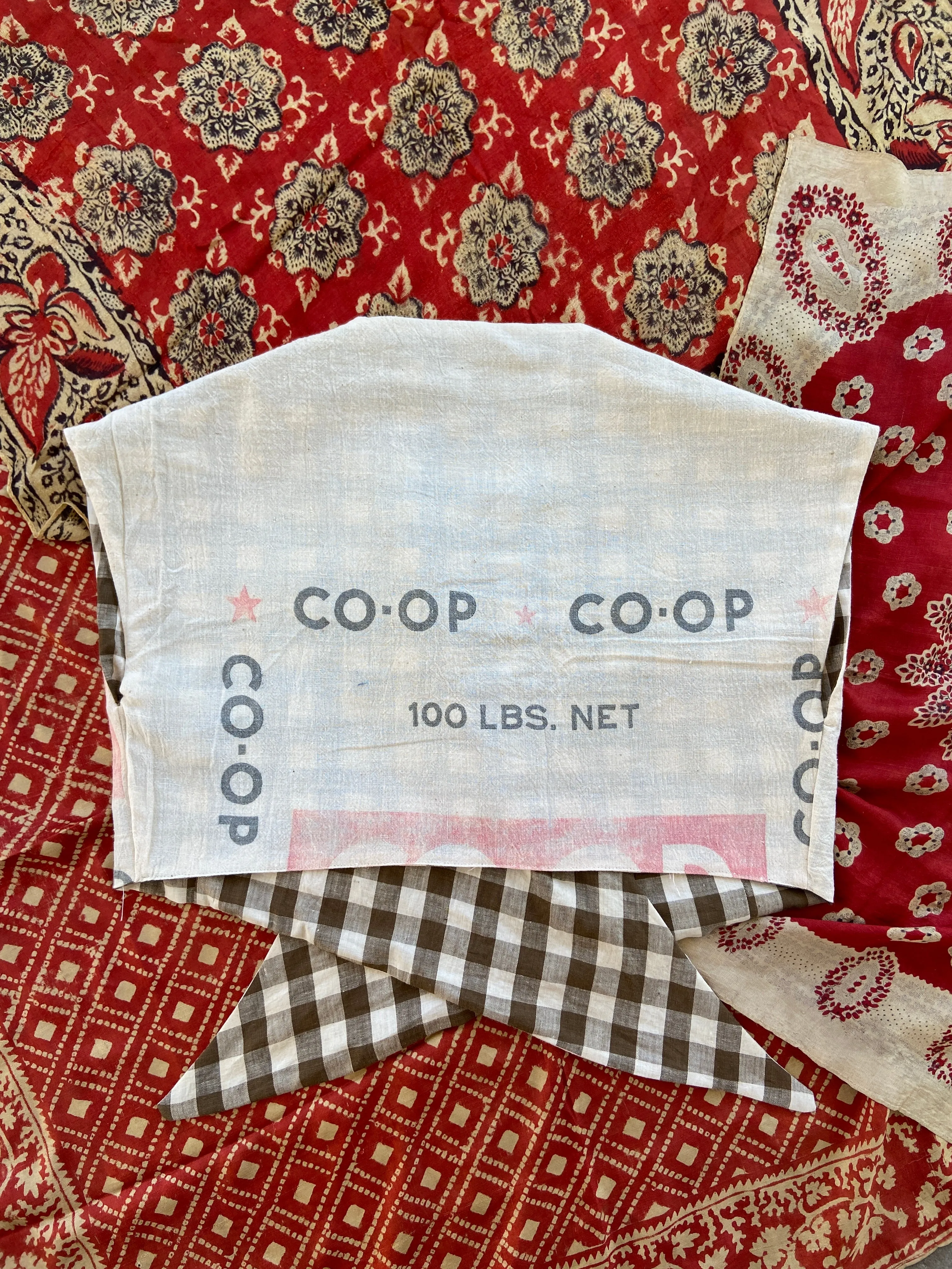 1940's Inspired Tie Front Brown Gingham/ Feedsack Top