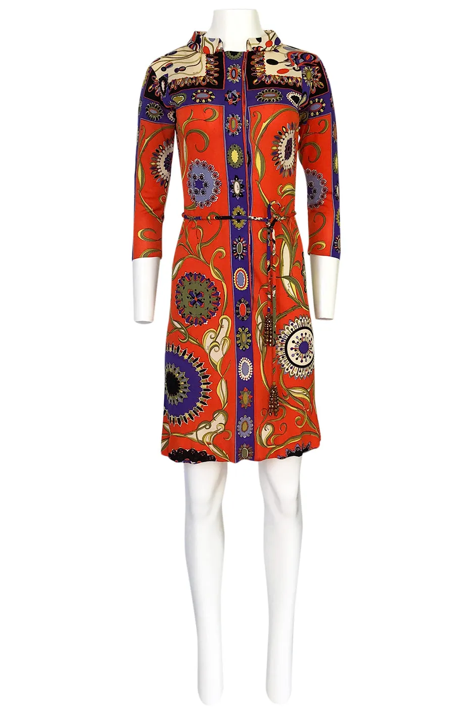 1960s Emilio Pucci Printed Silk Dress w Coppola e Toppo Tassel Belt