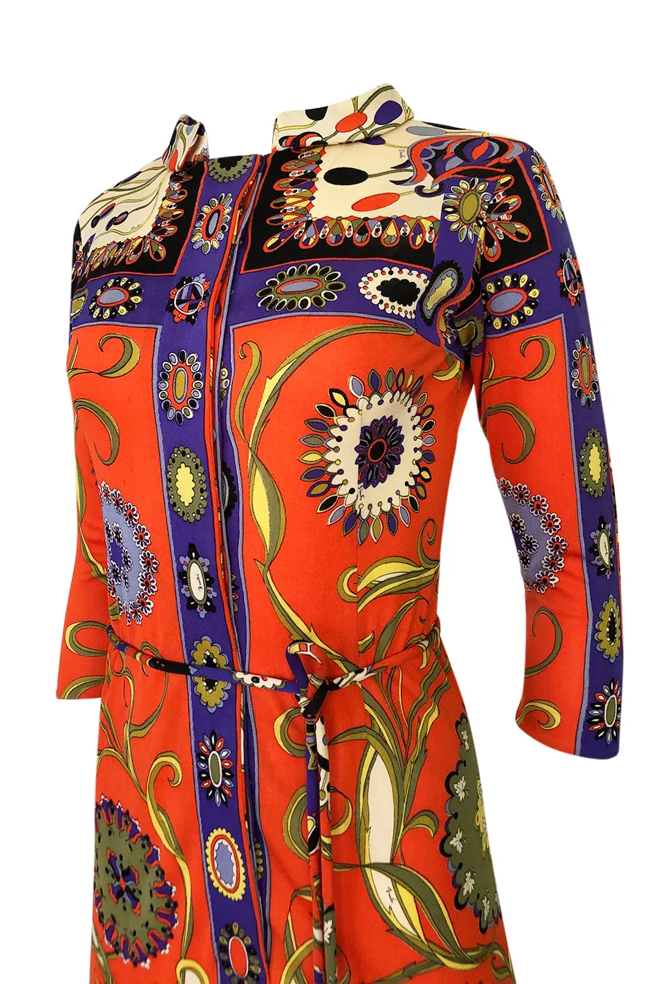 1960s Emilio Pucci Printed Silk Dress w Coppola e Toppo Tassel Belt