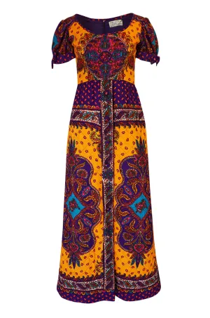 1970s Malcolm Starr Bold Print Dress with Quilted Skirt