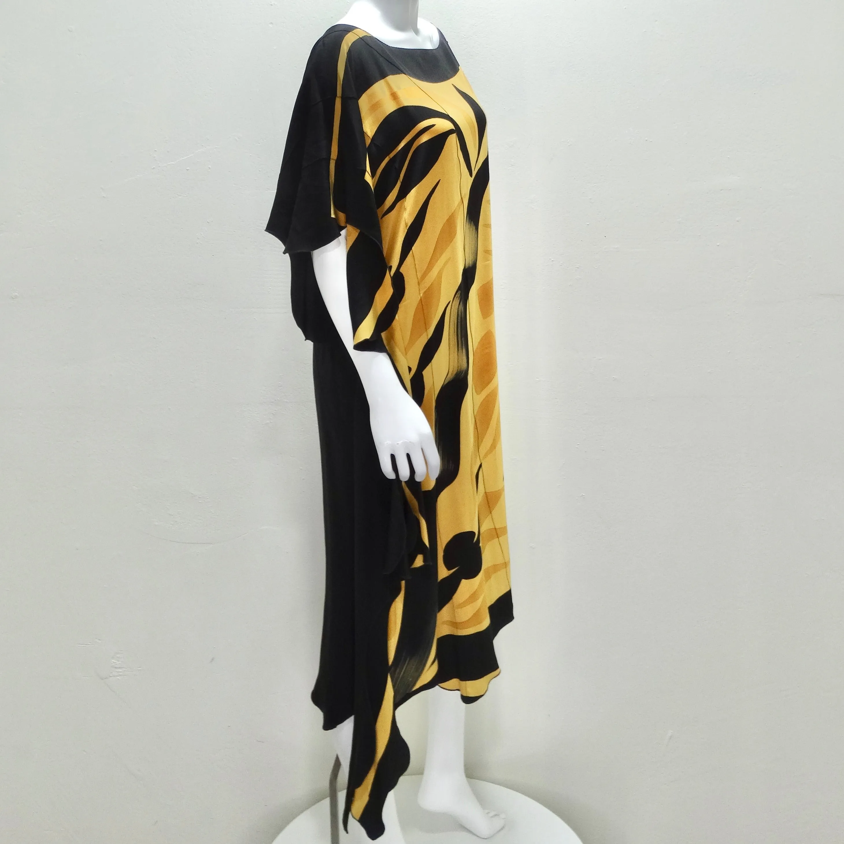 1980s Abstract Print Silk Kaftan Dress
