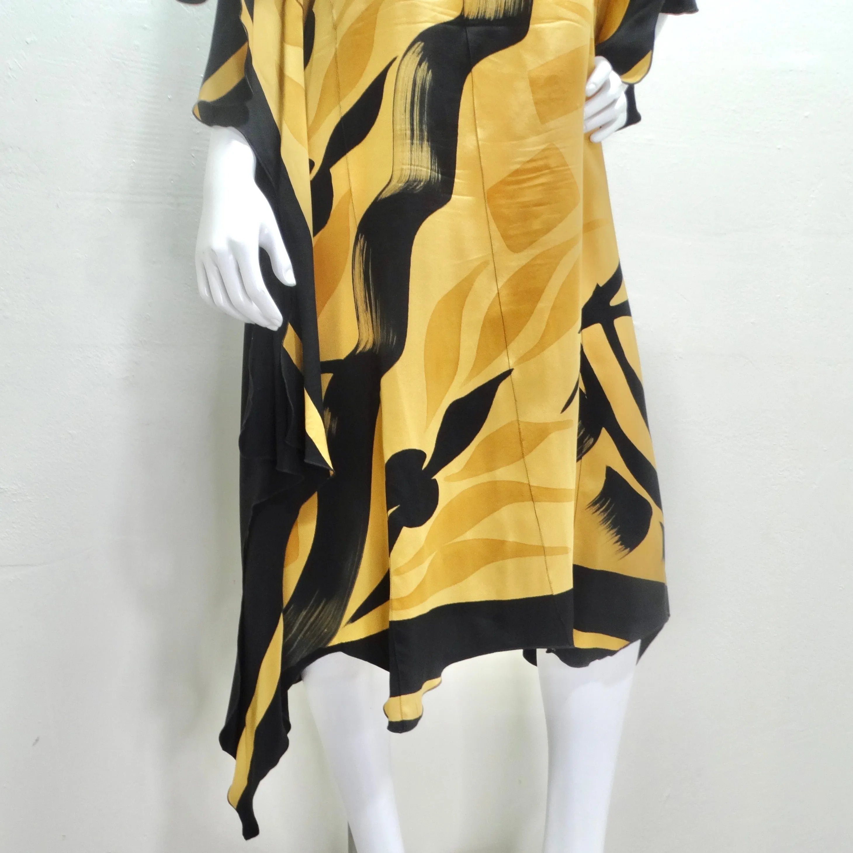 1980s Abstract Print Silk Kaftan Dress