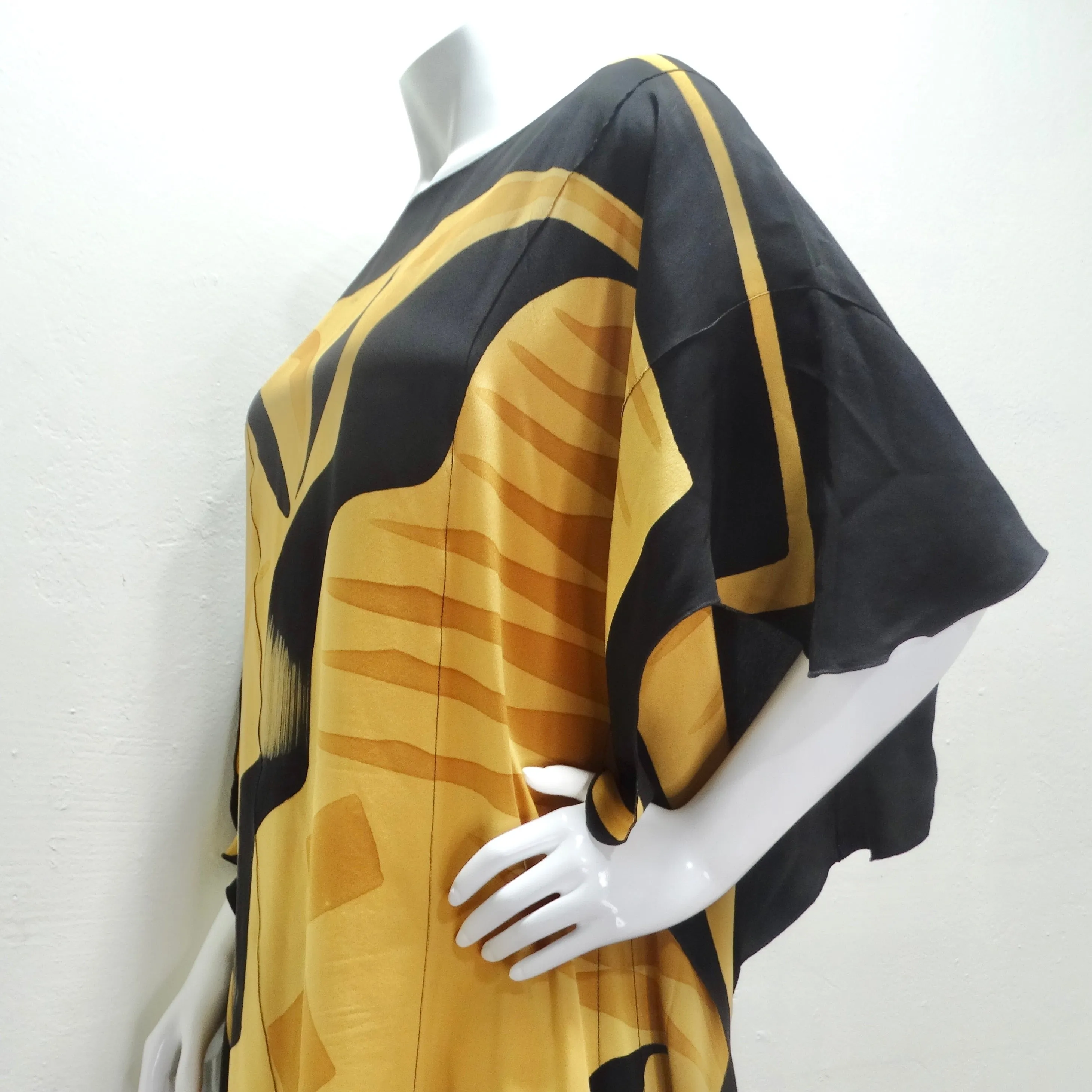 1980s Abstract Print Silk Kaftan Dress