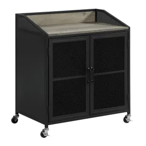 34 Inch Bar Cabinet On Wheels, Wire Mesh Doors, Wood Grain Details, Black By Casagear Home