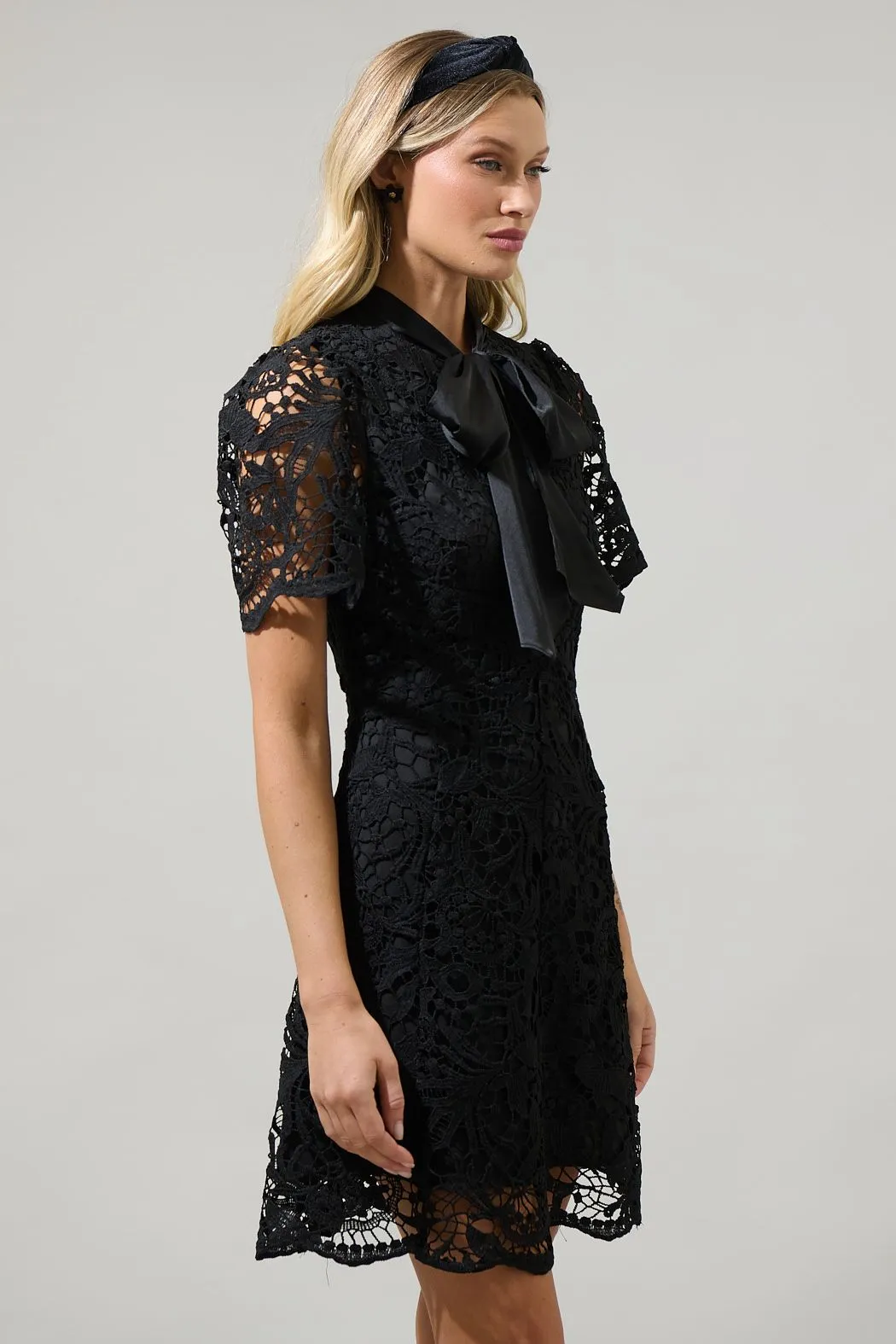Abilene Bow Embroidered Mini Dress