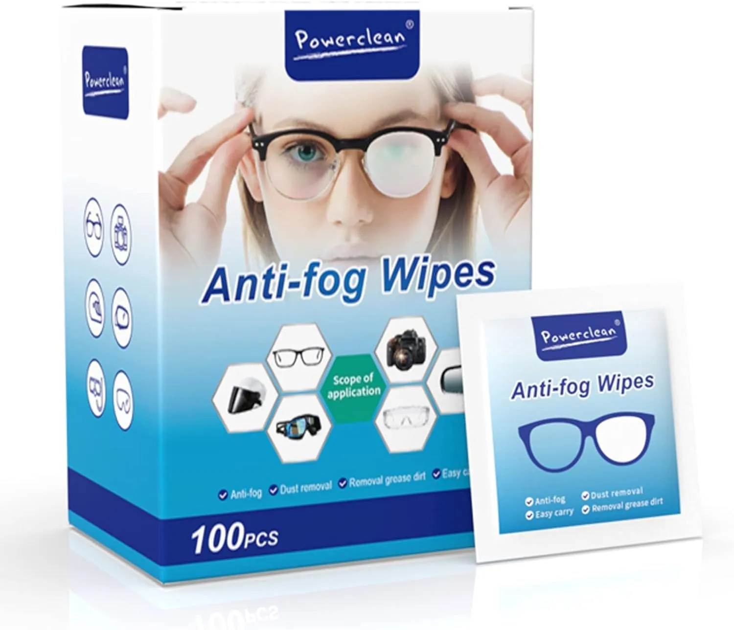 AM3840 100Pcs Anti Fog Wipes for Glasses, Individually Wrapped Lens Cleaner Wipes