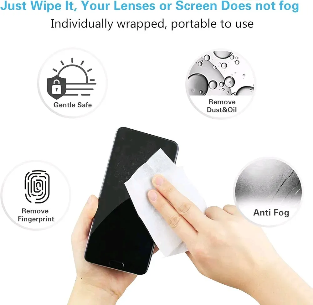 AM3840 100Pcs Anti Fog Wipes for Glasses, Individually Wrapped Lens Cleaner Wipes