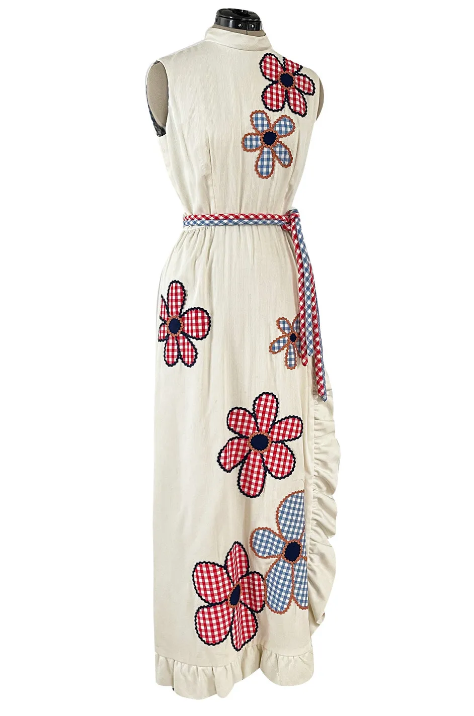 Amazing 1970s Malcolm Appliqué Starr Flower Dress by Youssef Rizkallah w Open Side Slit