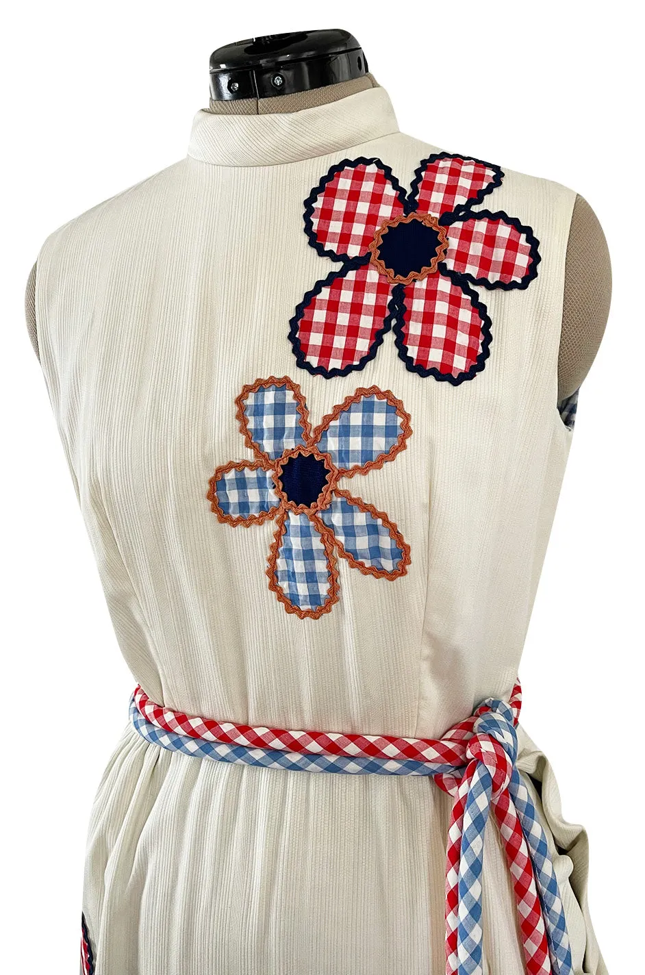 Amazing 1970s Malcolm Appliqué Starr Flower Dress by Youssef Rizkallah w Open Side Slit