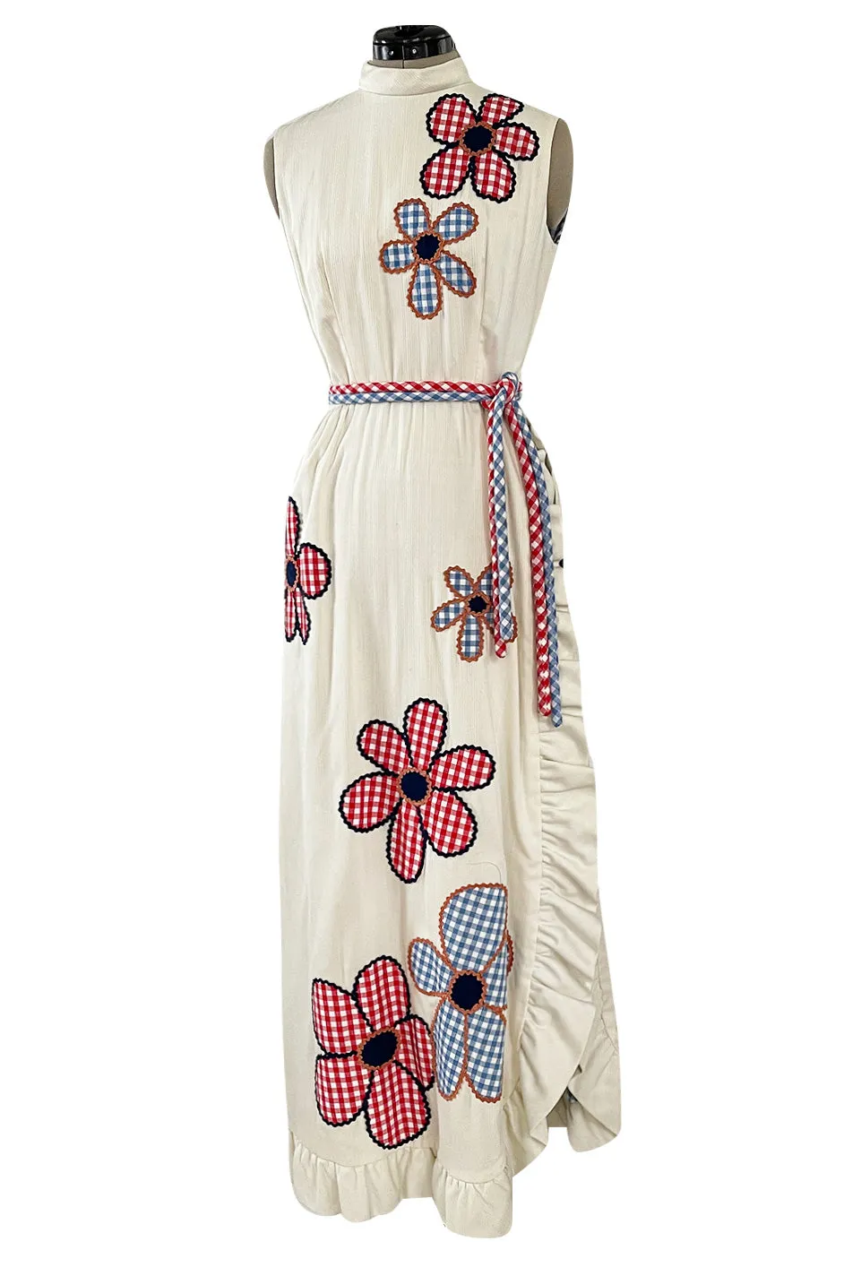 Amazing 1970s Malcolm Appliqué Starr Flower Dress by Youssef Rizkallah w Open Side Slit