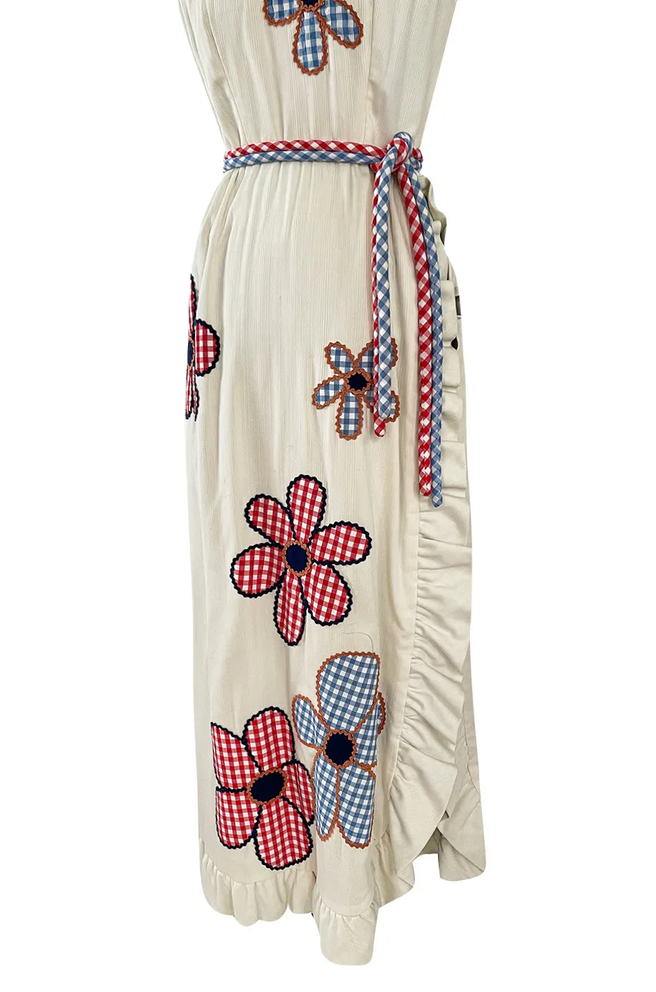 Amazing 1970s Malcolm Appliqué Starr Flower Dress by Youssef Rizkallah w Open Side Slit