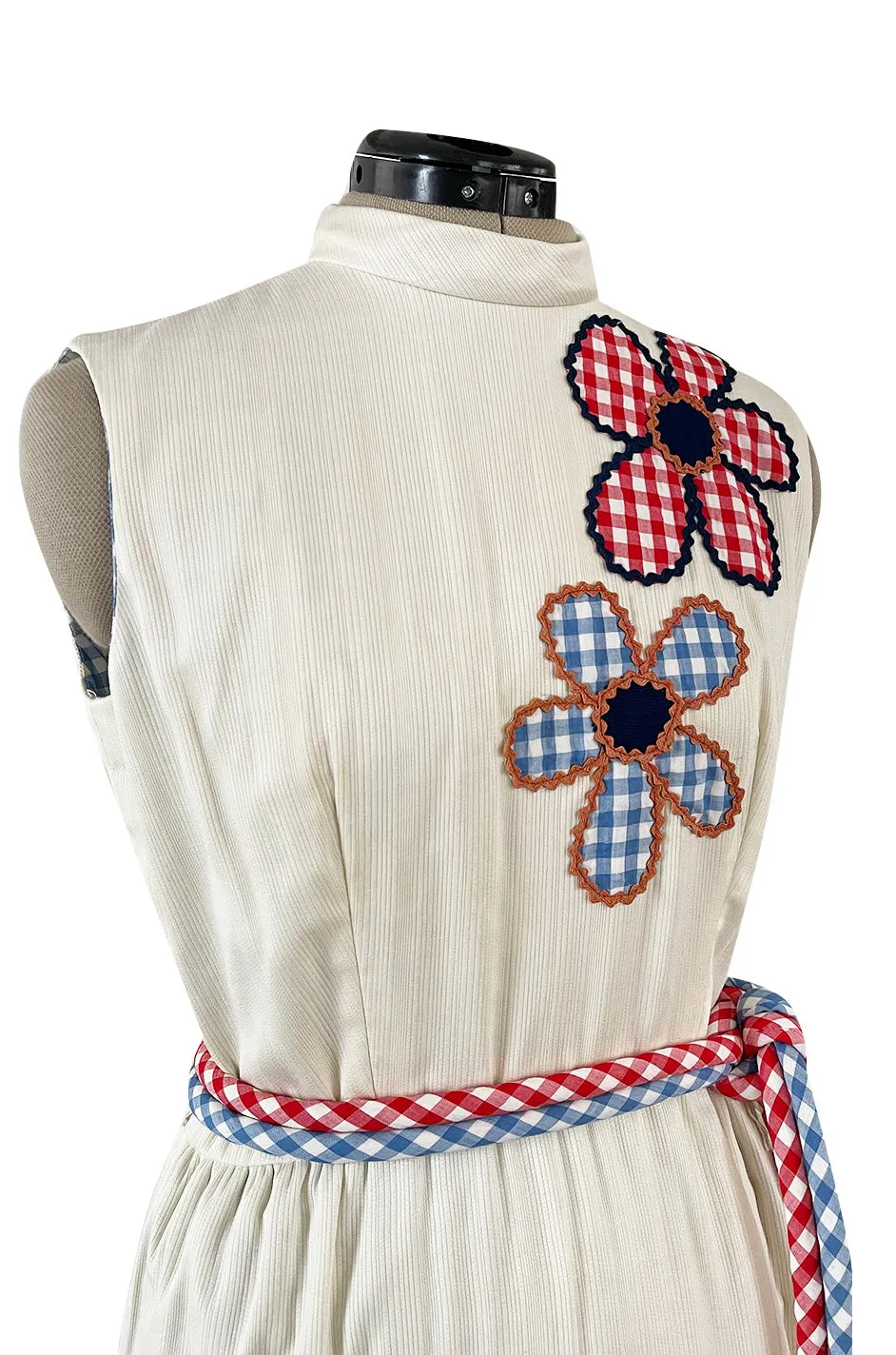 Amazing 1970s Malcolm Appliqué Starr Flower Dress by Youssef Rizkallah w Open Side Slit