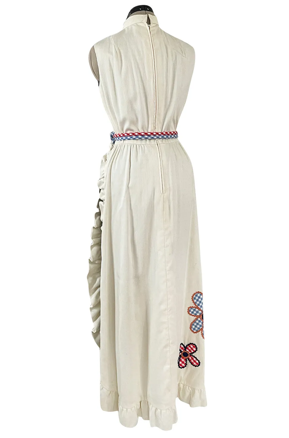 Amazing 1970s Malcolm Appliqué Starr Flower Dress by Youssef Rizkallah w Open Side Slit