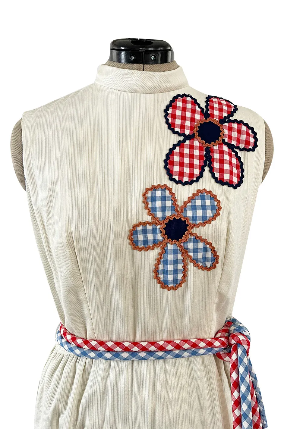 Amazing 1970s Malcolm Appliqué Starr Flower Dress by Youssef Rizkallah w Open Side Slit