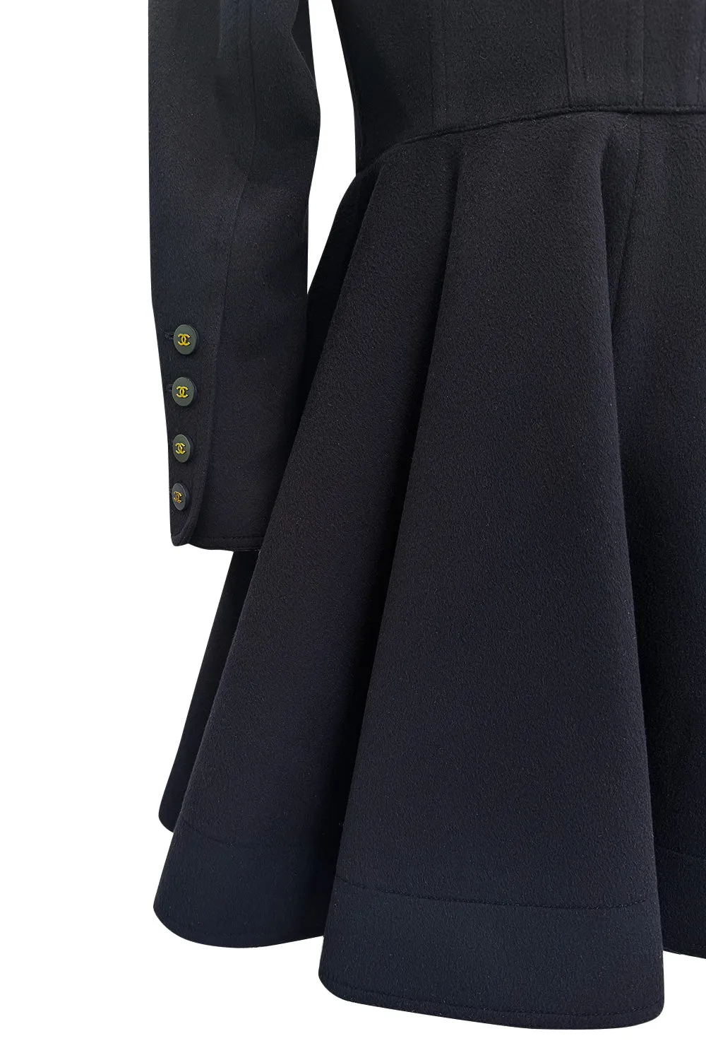 Amazing Fall 1994 Chanel by Karl Lagerfeld Runway Look 20 Deep Blue Black Cashmere Flare Jacket