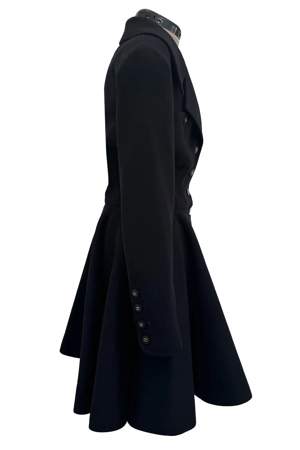 Amazing Fall 1994 Chanel by Karl Lagerfeld Runway Look 20 Deep Blue Black Cashmere Flare Jacket