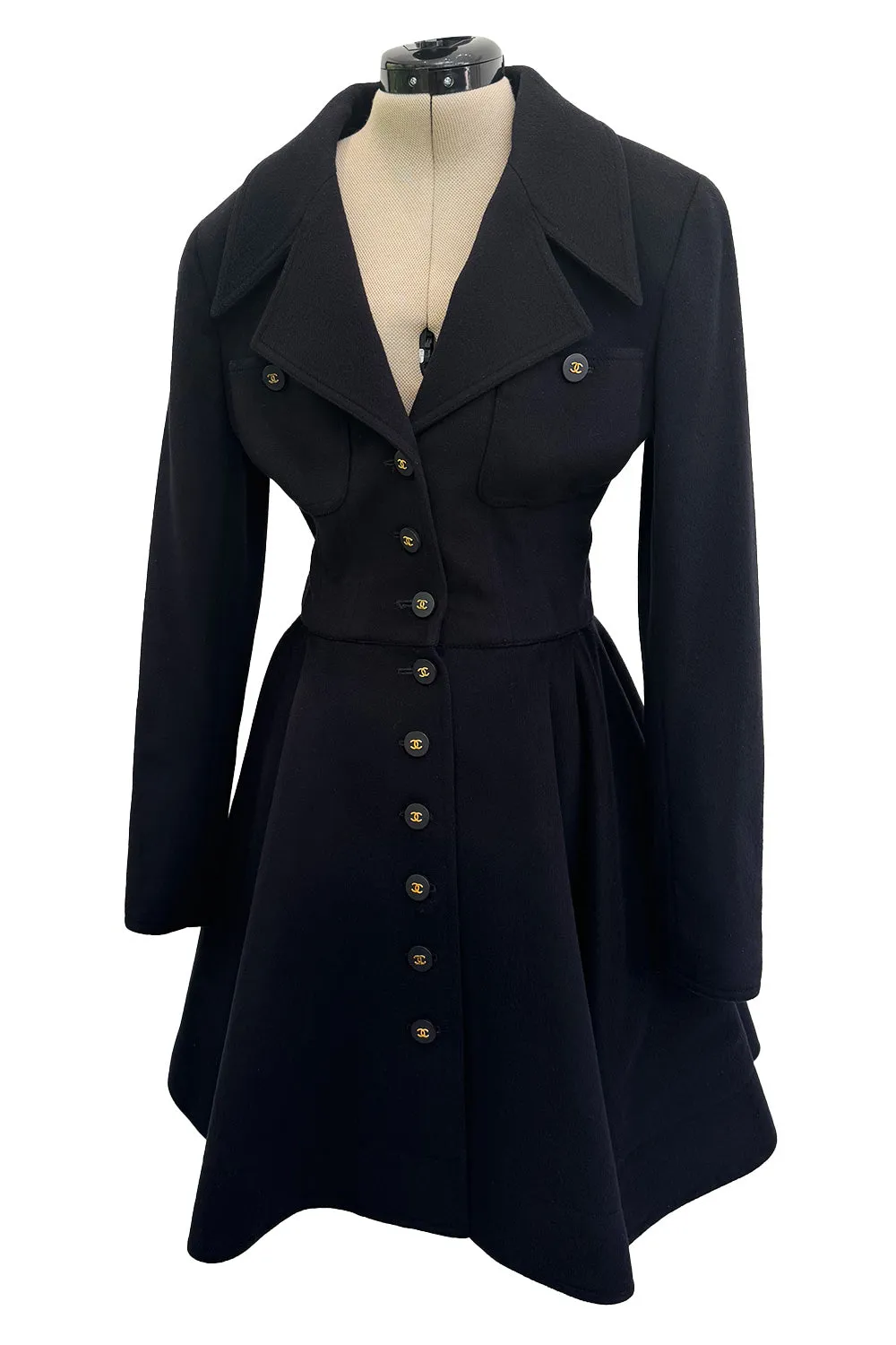 Amazing Fall 1994 Chanel by Karl Lagerfeld Runway Look 20 Deep Blue Black Cashmere Flare Jacket