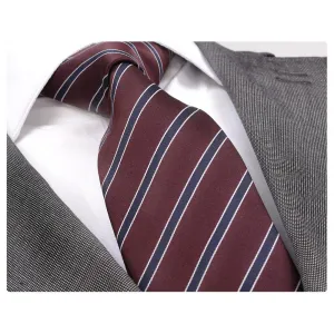 Amedeo Exclusive Men's Fashion Navy Blue Red Stripe Silk Neck Tie Gift Box