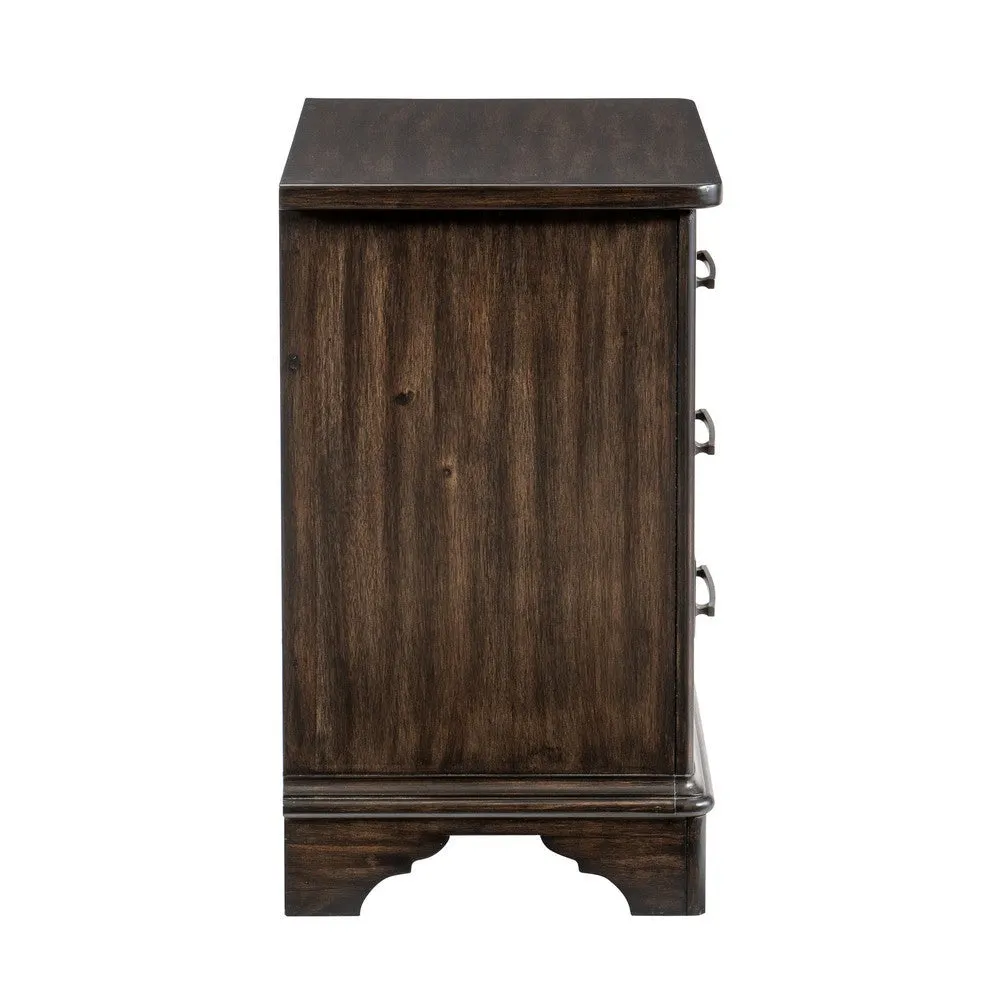 Amey 30 Inch Nightstand, 3 Drawers with Bar Handles, Rustic Brown Wood By Casagear Home