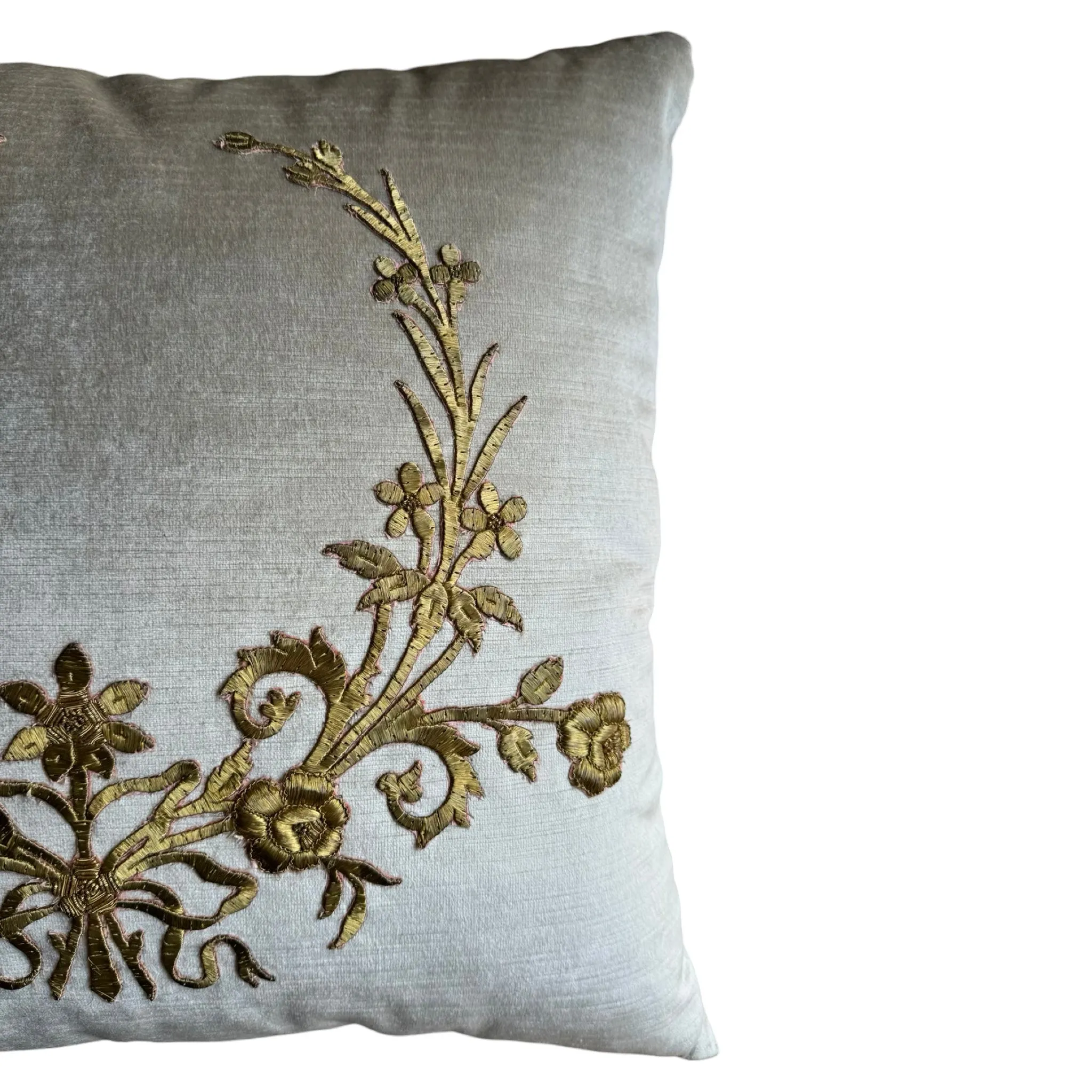 Antique Raised Gold Ottoman Empire Embroidery on Oyster Velvet (#E091824A&B | 21 x 20")