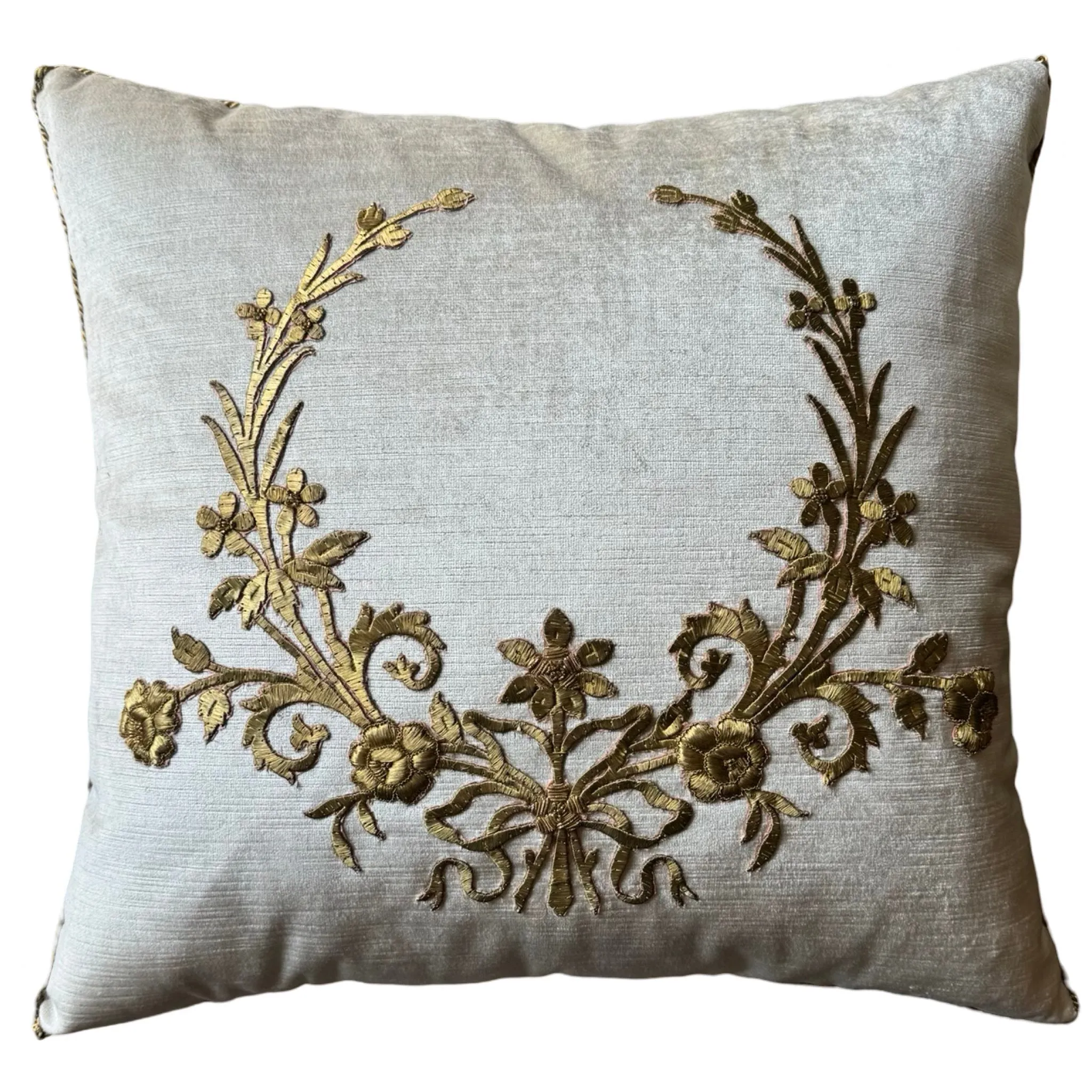 Antique Raised Gold Ottoman Empire Embroidery on Oyster Velvet (#E091824A&B | 21 x 20")