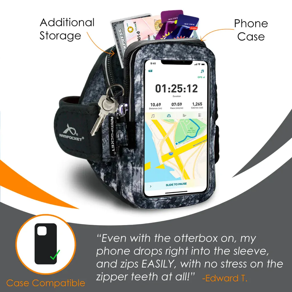 Armpocket Mega i-40 Phone Running Case for iPhone 15/ 15 Pro/14/14 Pro/13/13 Pro/12/12 Pro, Galaxy S23/S23 /A54/S22 /S21/S20 & More
