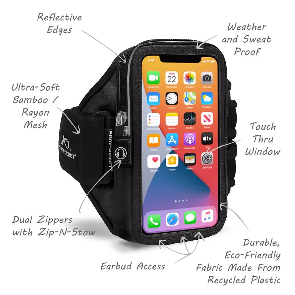 Armpocket Mega i-40 Plus Smartphone Armband for iPhone 15 Pro Max/15 Plus/14 Pro Max/14 Plus/13 Pro Max/12 Pro Max, Galaxy S23 Plus/S23 & S22 Ultra/Galaxy A54/Note 20 Ultra & more with large cases