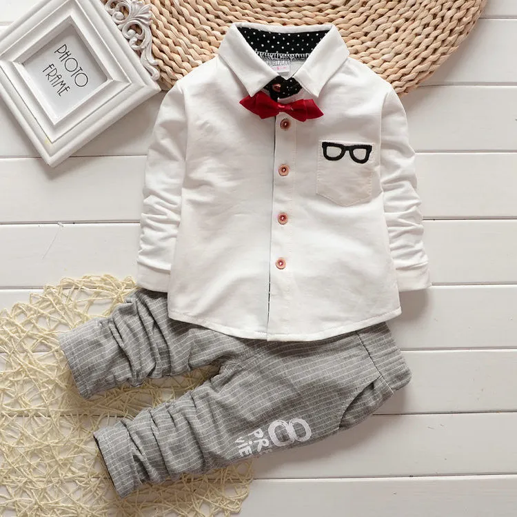 Baby Boy girls Clothing Sets children Bow tie T-shirts glasses cartoon  pants kids cotton cardigan two piece suit