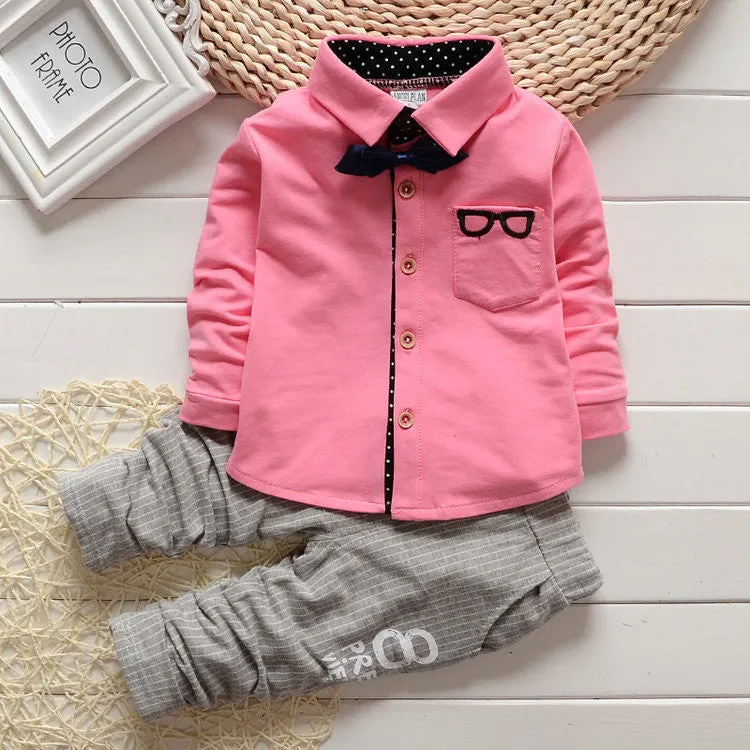 Baby Boy girls Clothing Sets children Bow tie T-shirts glasses cartoon  pants kids cotton cardigan two piece suit