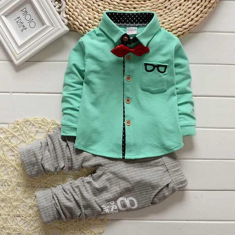 Baby Boy girls Clothing Sets children Bow tie T-shirts glasses cartoon  pants kids cotton cardigan two piece suit