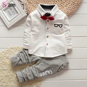 Baby Boy girls Clothing Sets children Bow tie T-shirts glasses cartoon  pants kids cotton cardigan two piece suit