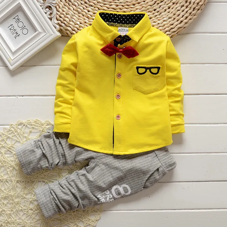 Baby Boy girls Clothing Sets children Bow tie T-shirts glasses cartoon  pants kids cotton cardigan two piece suit