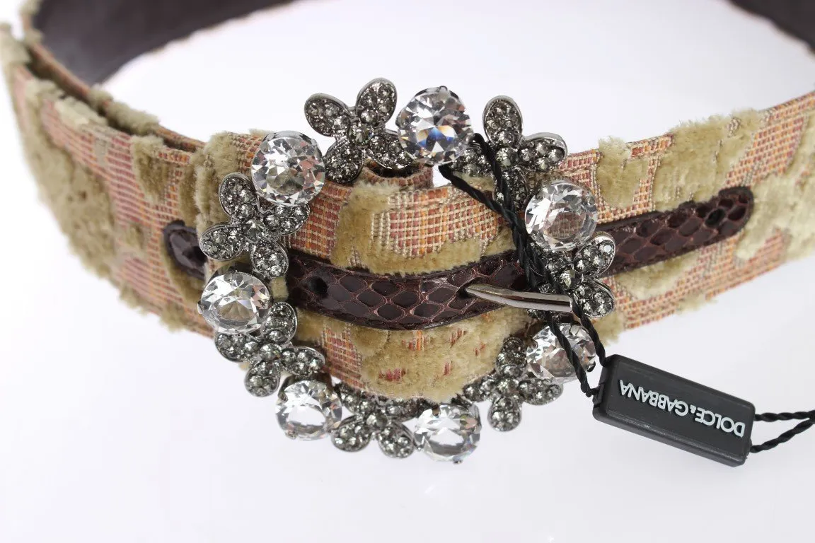 Baroque Brocade Crystal Buckle Belt
