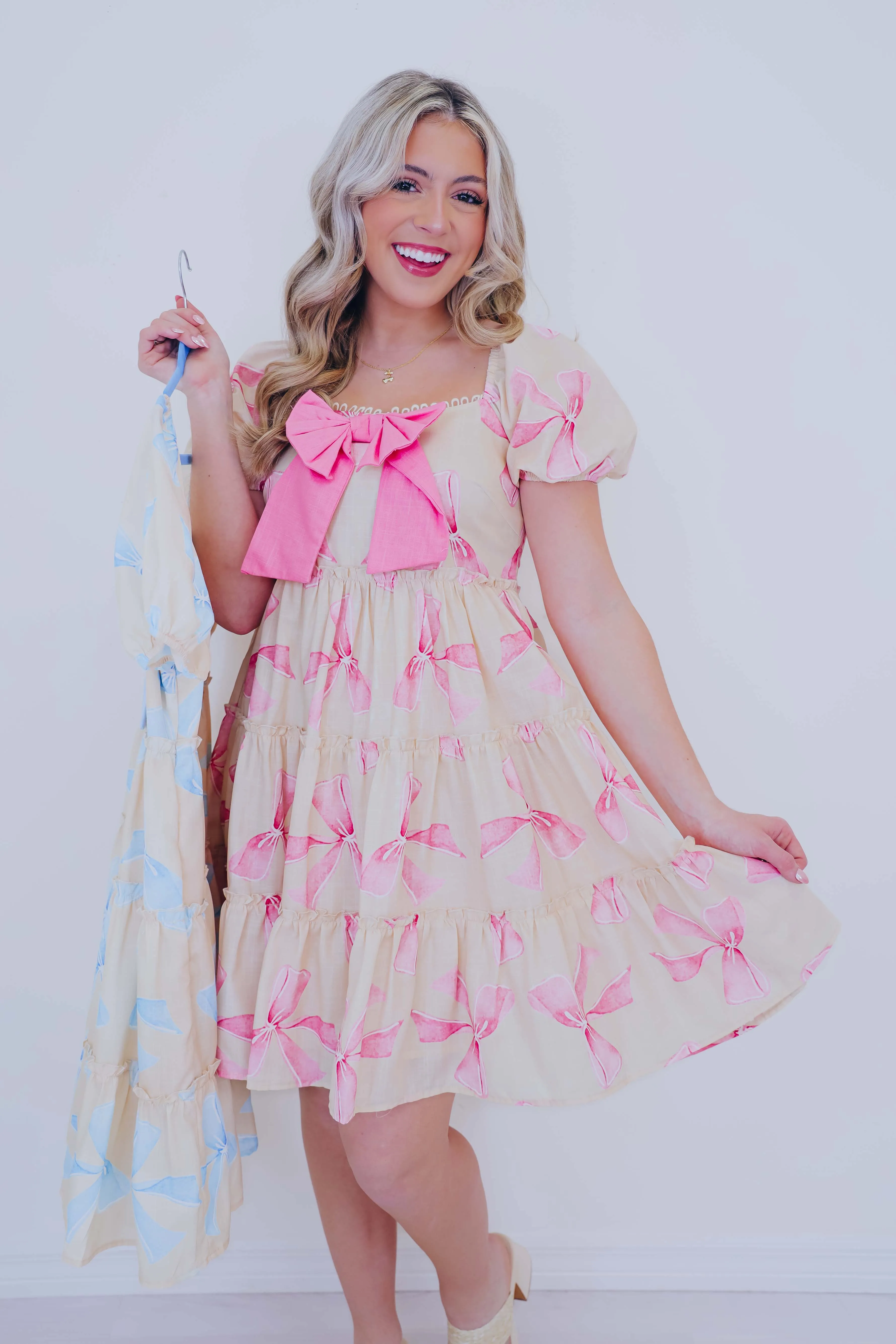 Billowing Bow Tiered Mini Dress - 2 Colors