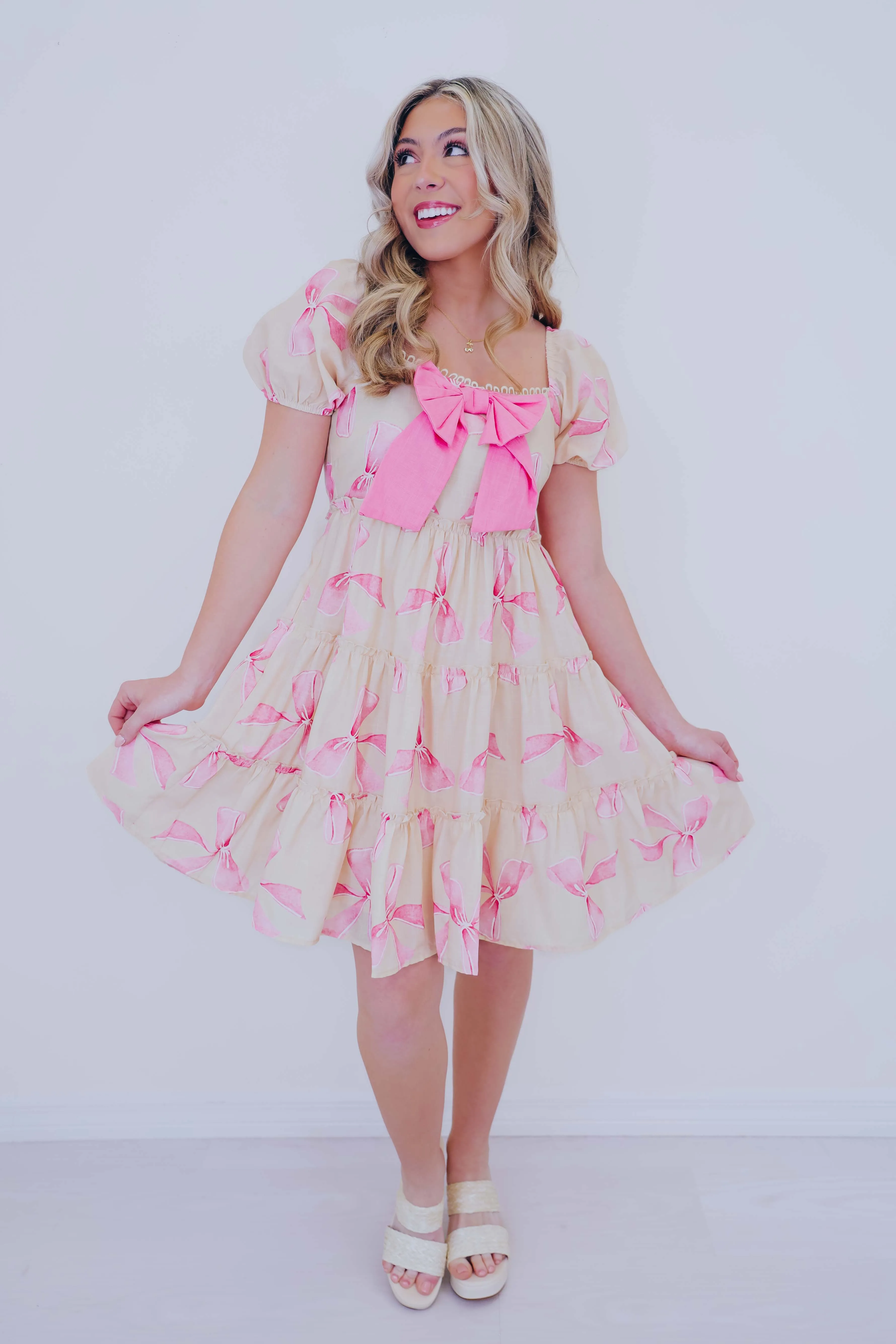 Billowing Bow Tiered Mini Dress - 2 Colors