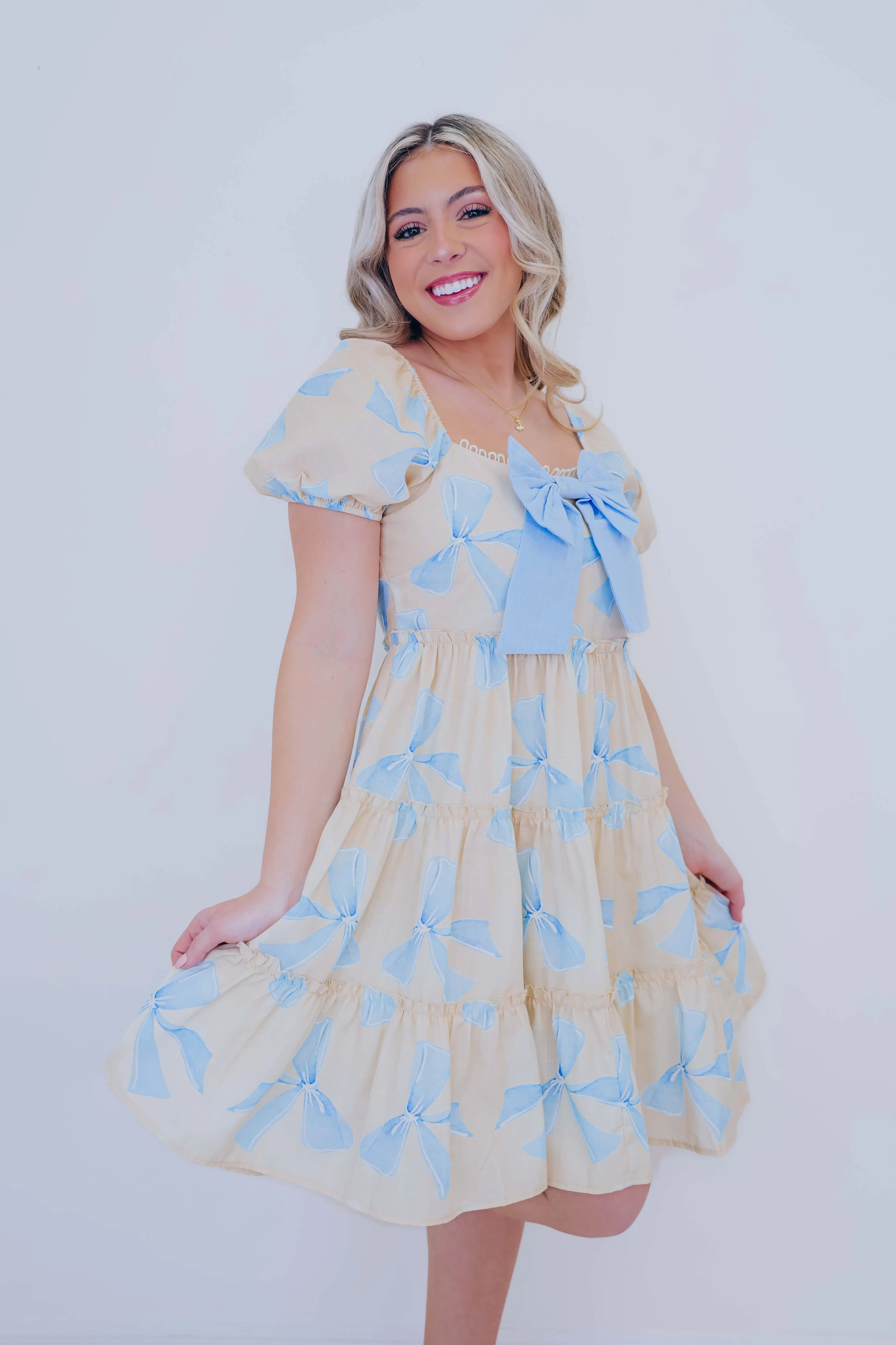 Billowing Bow Tiered Mini Dress - 2 Colors