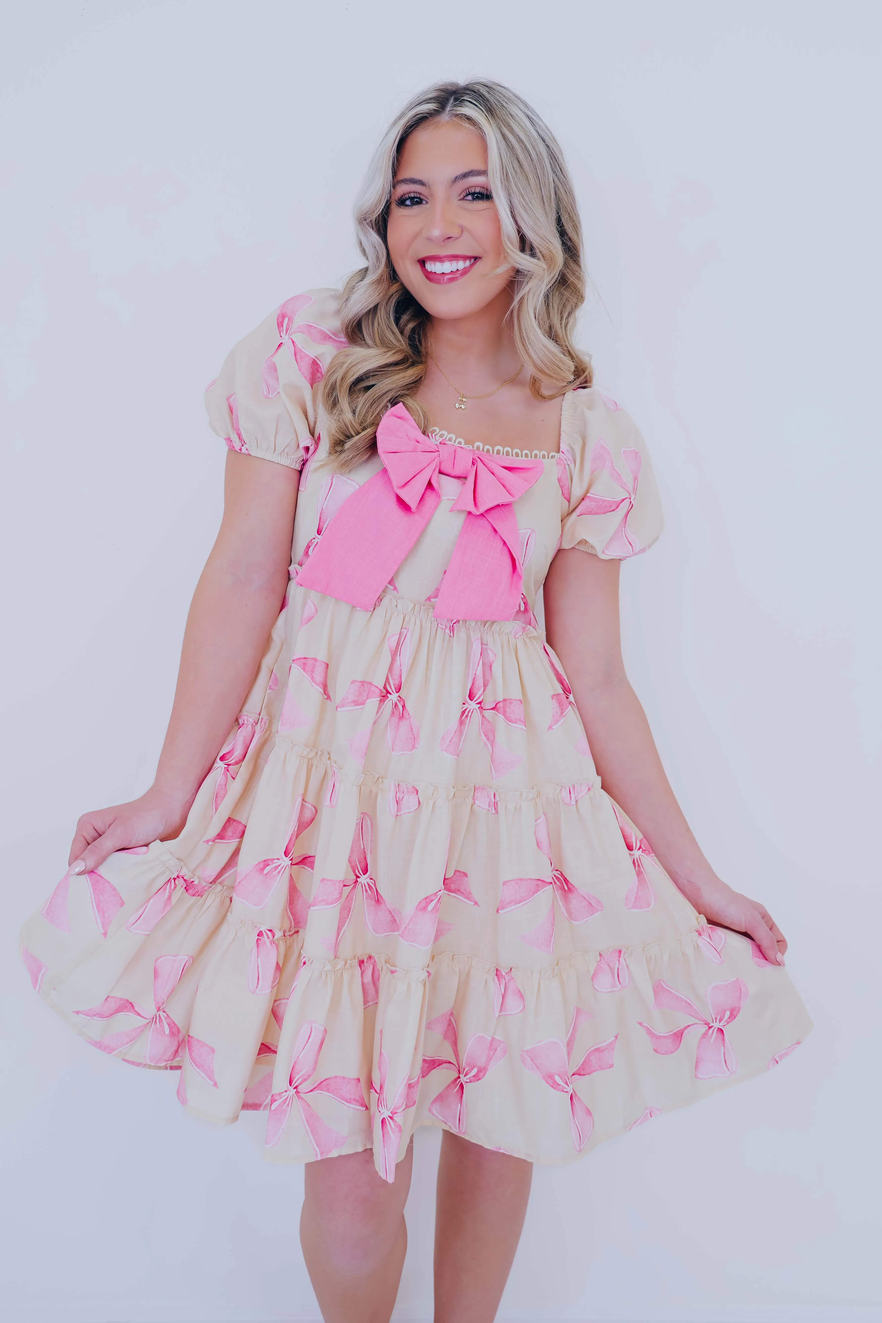 Billowing Bow Tiered Mini Dress - 2 Colors