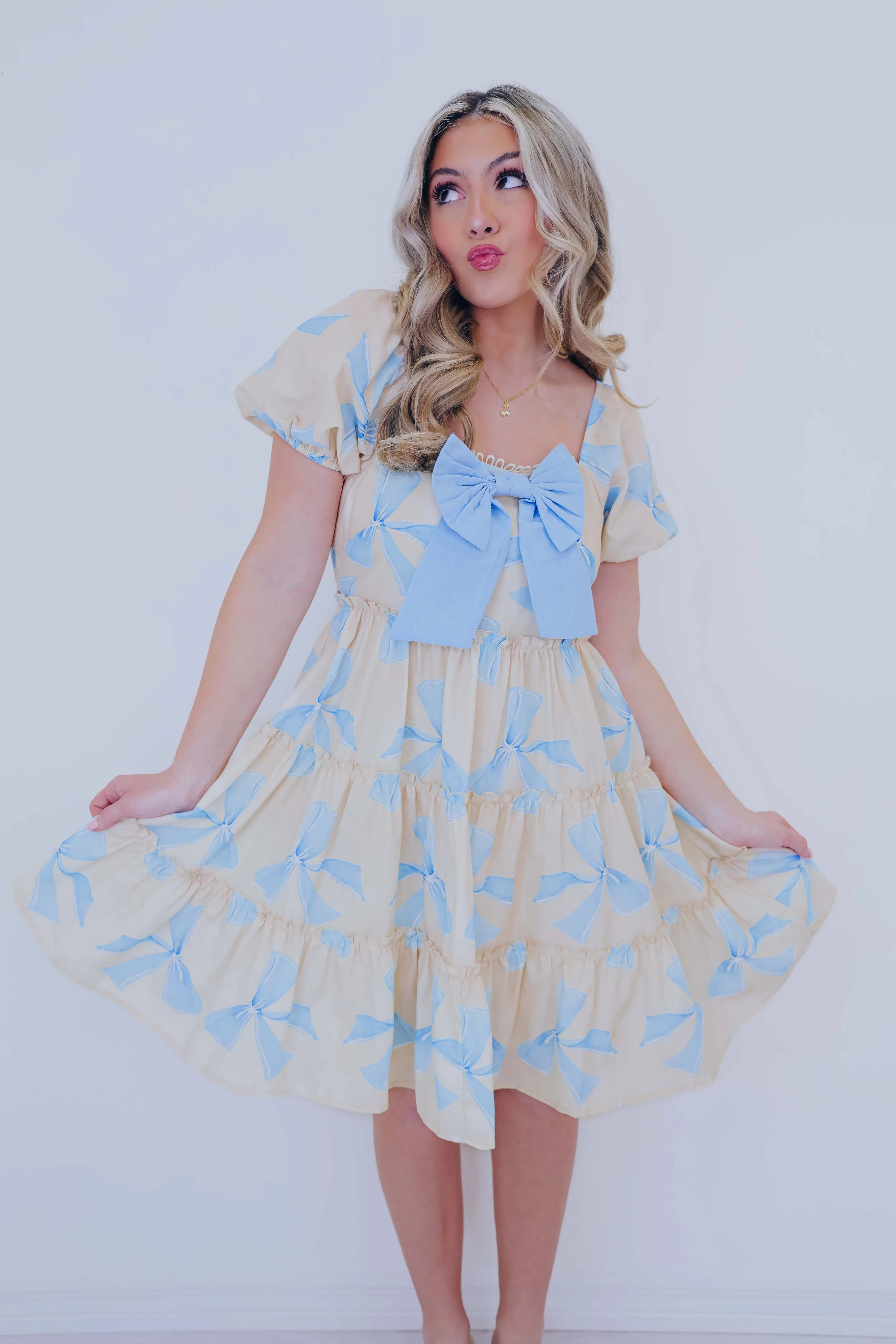 Billowing Bow Tiered Mini Dress - 2 Colors