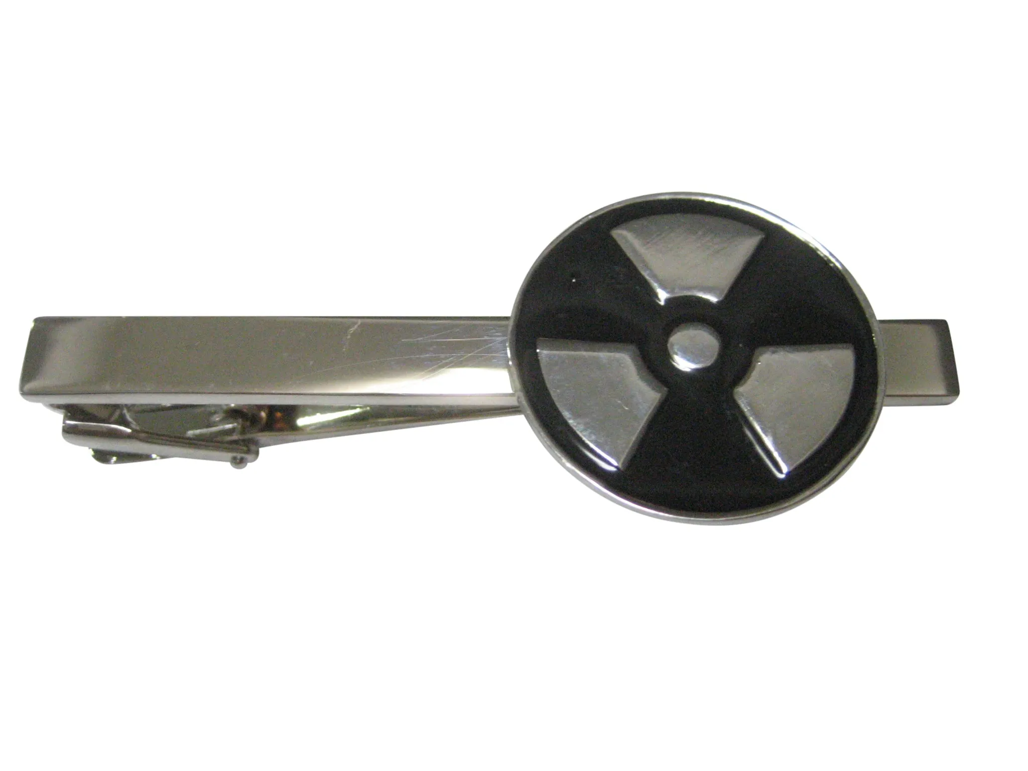 Black and Silver Toned Radioactive Symbol Tie Clip