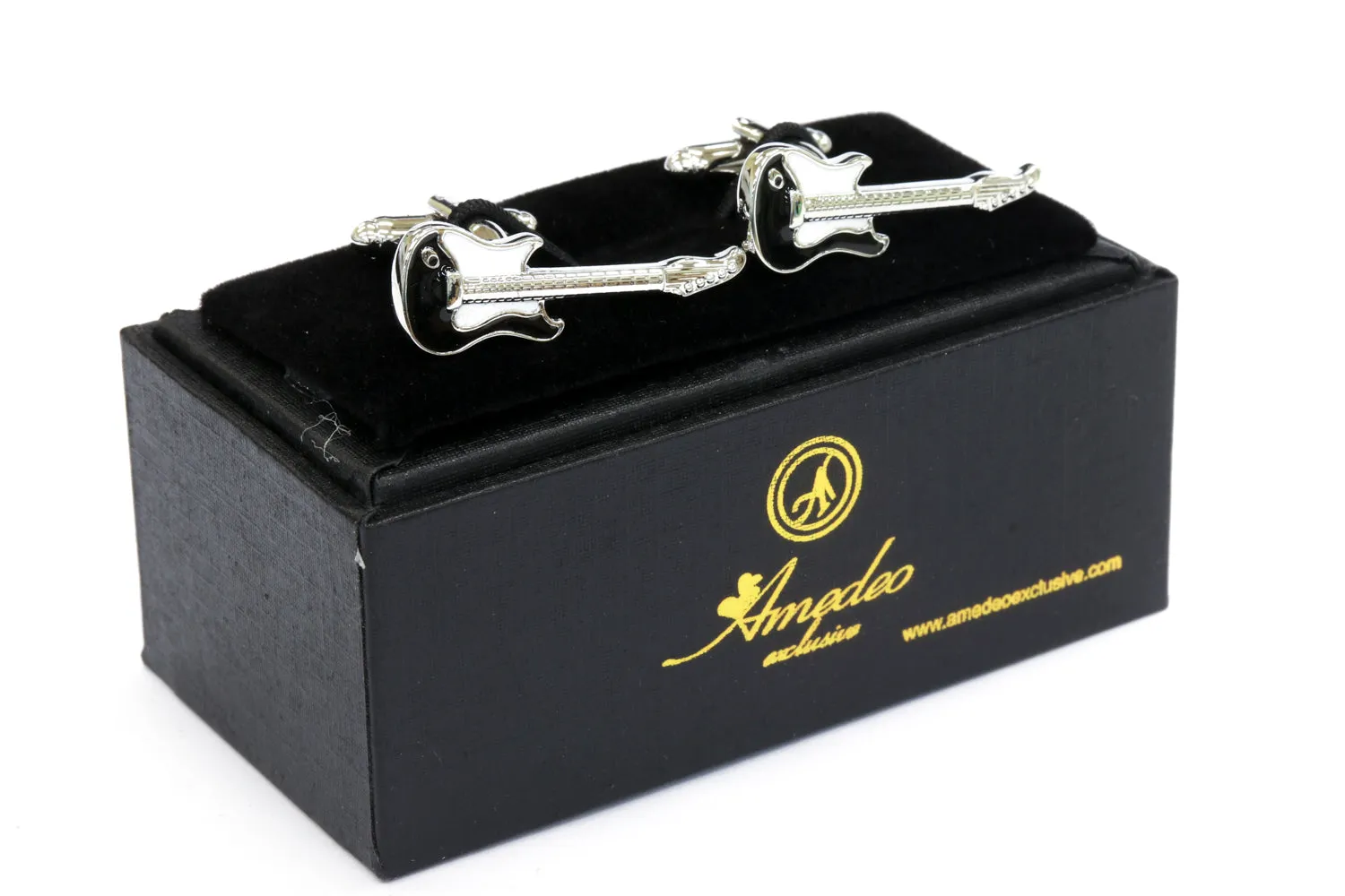 Black and White Guitars Mens Stainless Steel Square Cufflinks for Shirt with Box - Hand Crafted Perfect Gift