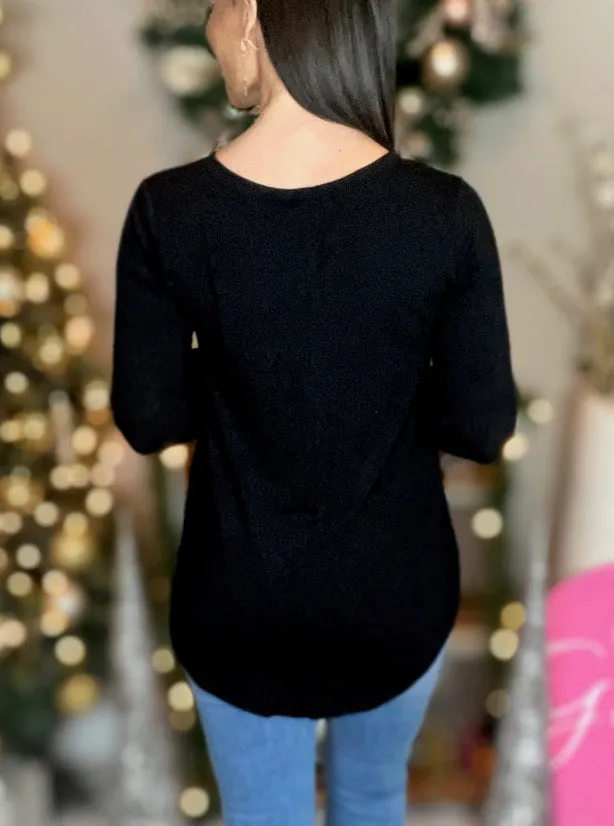 BLACK FRONT SEQUIN POCKET TOP