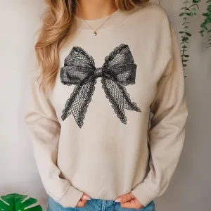 BLACK LACE BOW SAND CREWNECK | BOW SWEATSHIRT