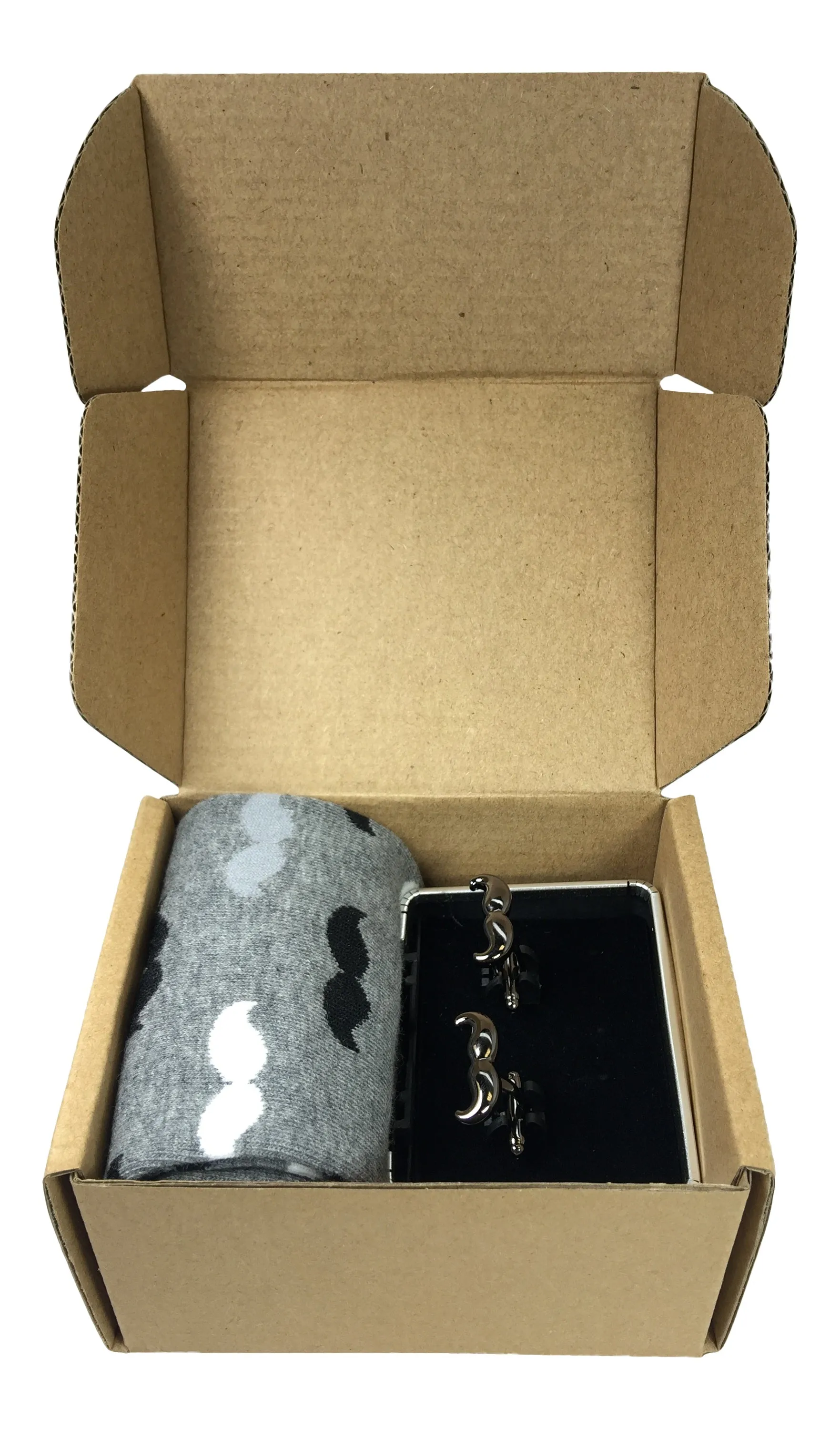 Black Onyx Mustache Cufflink with Matching Men Mustache Socks-Gift Box