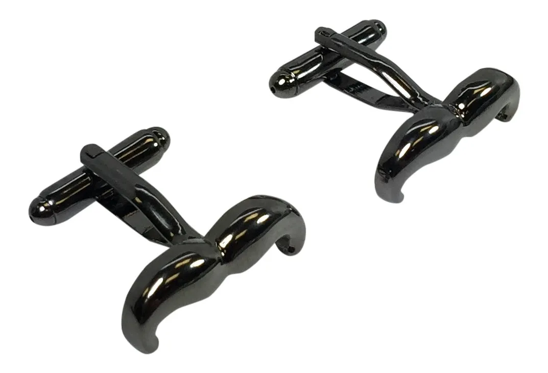 Black Onyx Mustache Cufflink with Matching Men Mustache Socks-Gift Box