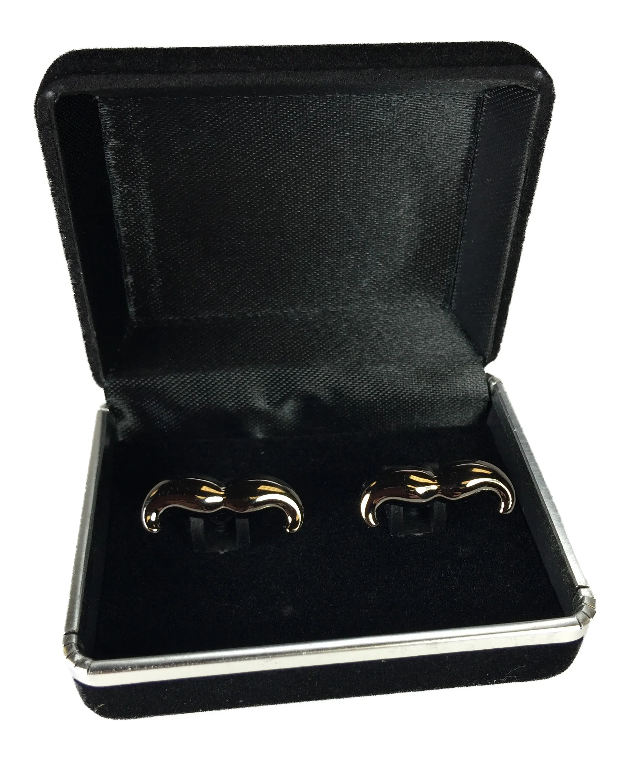 Black Onyx Mustache Cufflink with Matching Men Mustache Socks-Gift Box